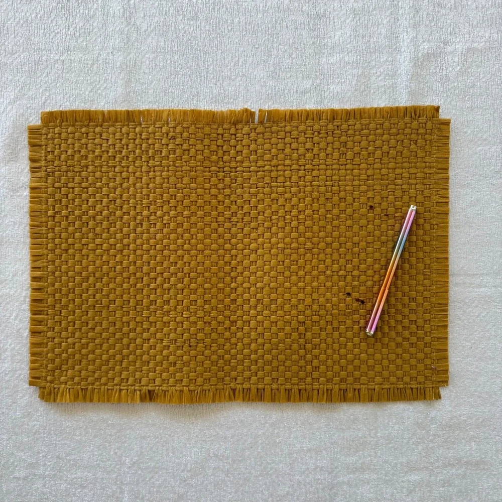 8pc‎ Vintage Japanese MCM Woven Placemats Napkins Set 4 Mustard Gold